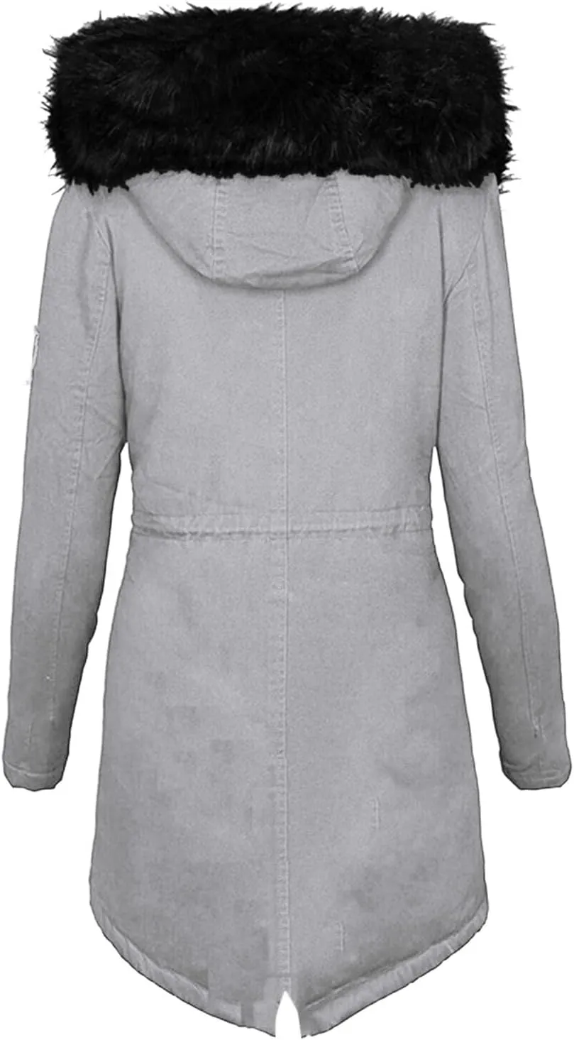 Long Winter Jacket for Women Zip Up Button Plus Size Hooded Cardigan Sherpa Lined Fuzzy Fleece Thickened Warm Jackets