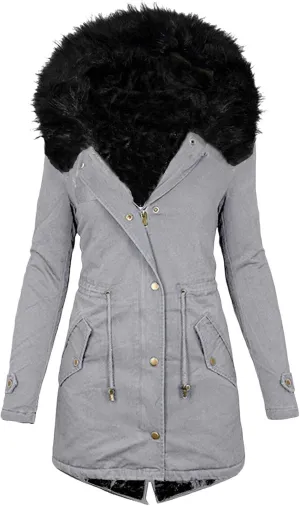 Long Winter Jacket for Women Zip Up Button Plus Size Hooded Cardigan Sherpa Lined Fuzzy Fleece Thickened Warm Jackets