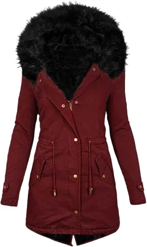 Long Winter Jacket for Women Zip Up Button Plus Size Hooded Cardigan Sherpa Lined Fuzzy Fleece Thickened Warm Jackets