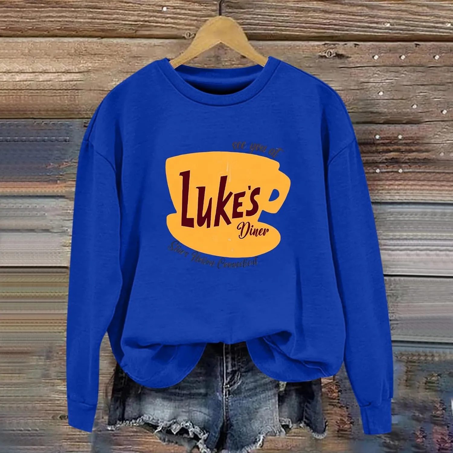 Luke's Diner Sweatshirts for Women，Crewneck Lukes Diner Graphic Long Sleeve Casual Pullover Preppy Girls Sweatshirt
