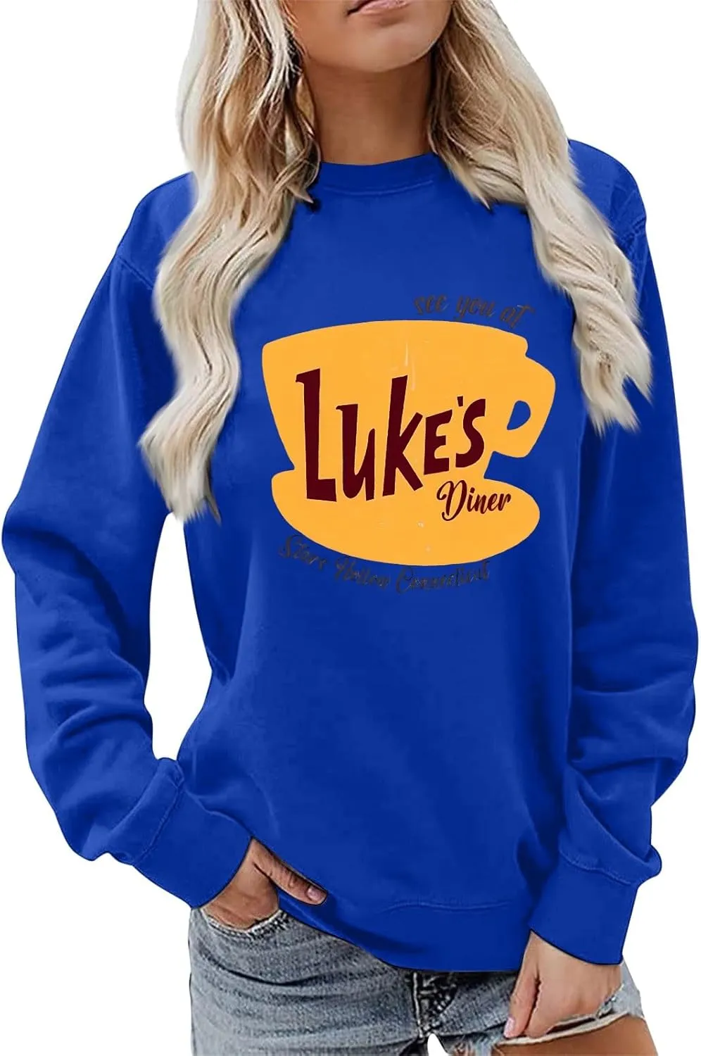 Luke's Diner Sweatshirts for Women，Crewneck Lukes Diner Graphic Long Sleeve Casual Pullover Preppy Girls Sweatshirt