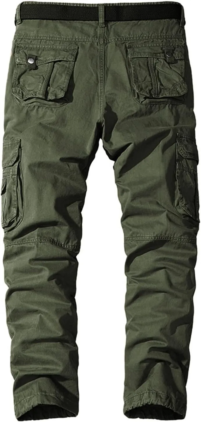 Lu's Chic Men's Cargo Pants Casual Multi-Pockets 100 Cotton Work Military Wild Work Pants