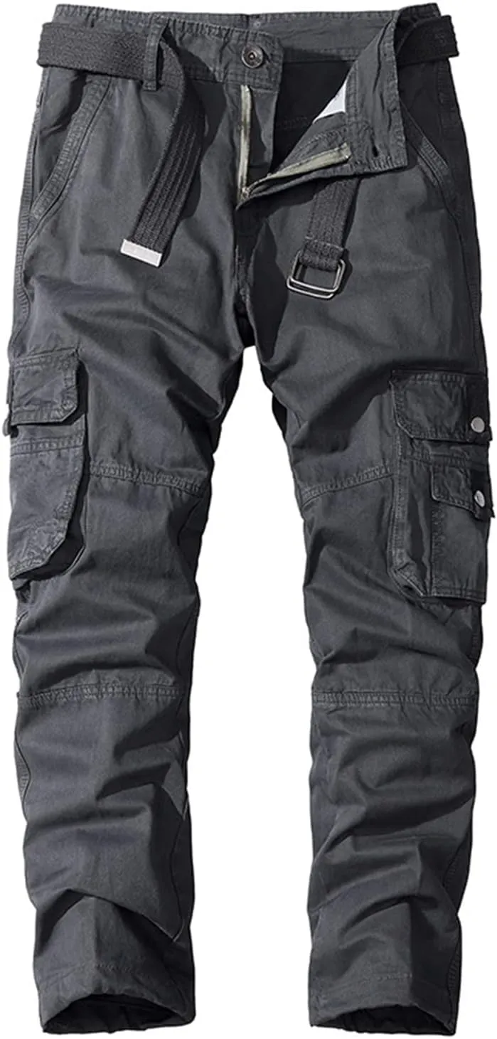 Lu's Chic Men's Cargo Pants Casual Multi-Pockets 100 Cotton Work Military Wild Work Pants