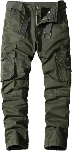 Lu's Chic Men's Cargo Pants Casual Multi-Pockets 100 Cotton Work Military Wild Work Pants