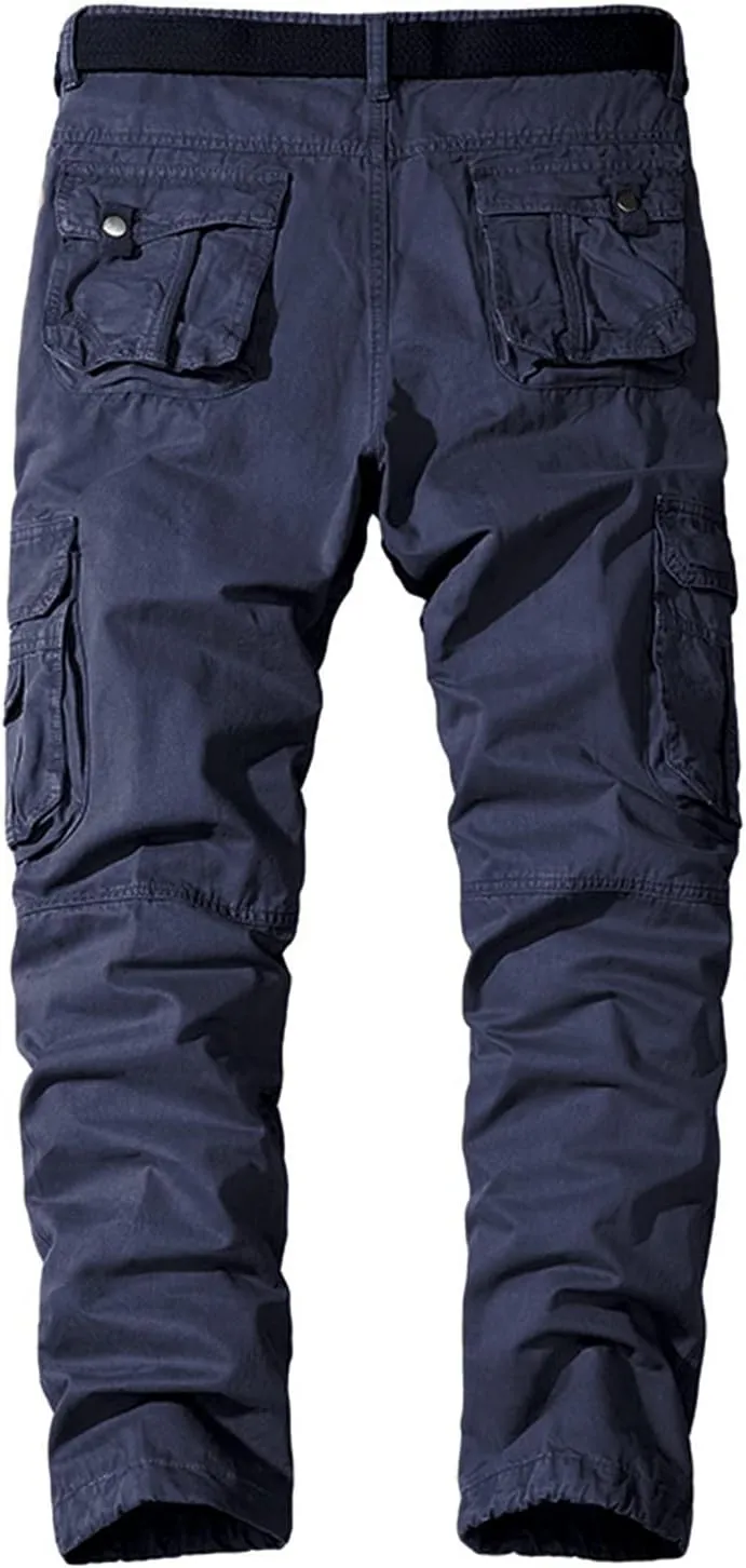 Lu's Chic Men's Cargo Pants Casual Multi-Pockets 100 Cotton Work Military Wild Work Pants