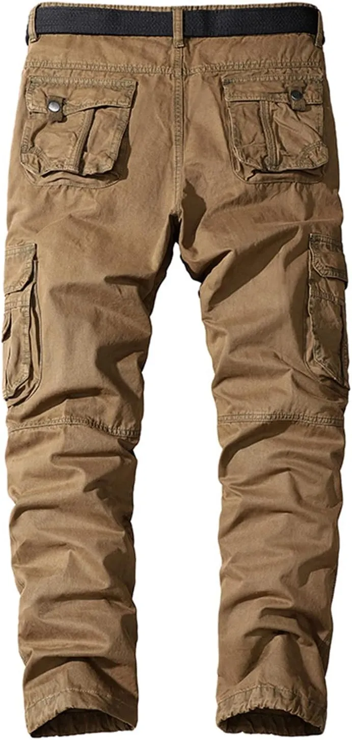 Lu's Chic Men's Cargo Pants Casual Multi-Pockets 100 Cotton Work Military Wild Work Pants