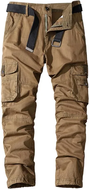 Lu's Chic Men's Cargo Pants Casual Multi-Pockets 100 Cotton Work Military Wild Work Pants