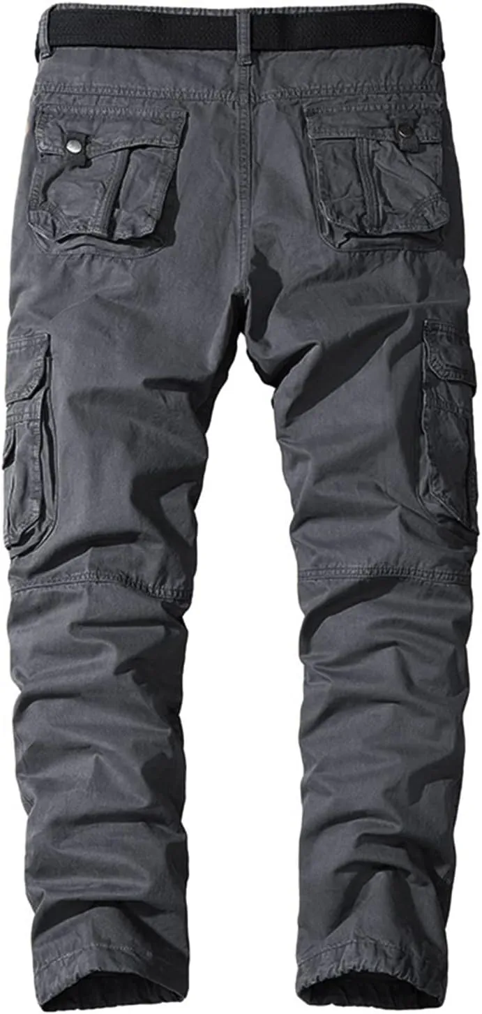 Lu's Chic Men's Cargo Pants Casual Multi-Pockets 100 Cotton Work Military Wild Work Pants