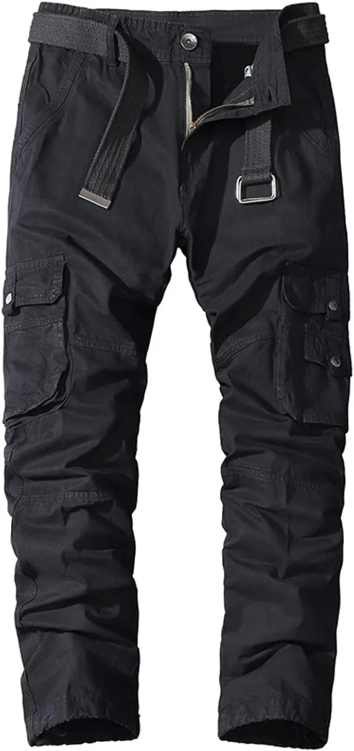 Lu's Chic Men's Cargo Pants Casual Multi-Pockets 100 Cotton Work Military Wild Work Pants