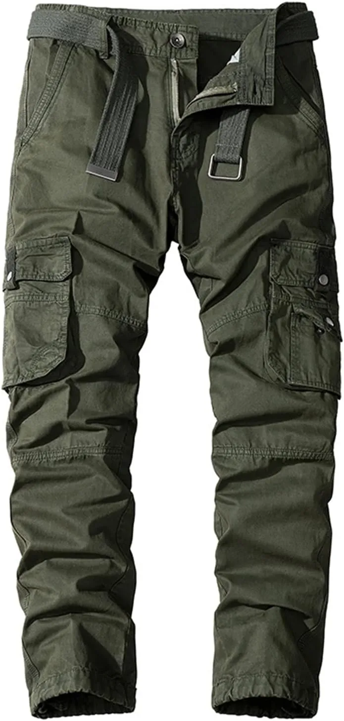 Lu's Chic Men's Cargo Pants Casual Multi-Pockets 100 Cotton Work Military Wild Work Pants