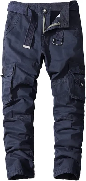 Lu's Chic Men's Cargo Pants Casual Multi-Pockets 100 Cotton Work Military Wild Work Pants