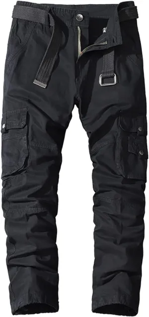 Lu's Chic Men's Cargo Pants Casual Multi-Pockets 100 Cotton Work Military Wild Work Pants