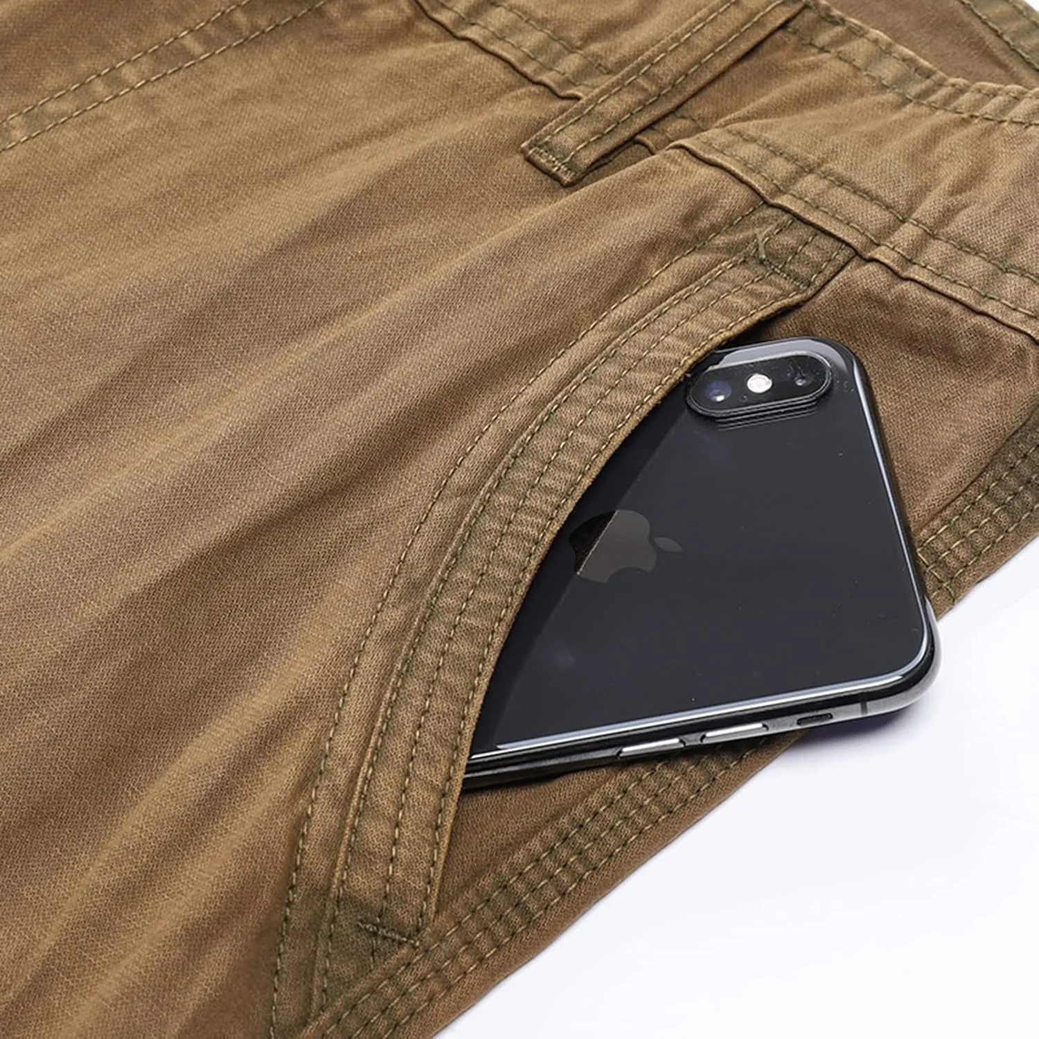 Lu's Chic Men's Cargo Pants Casual Multi-Pockets 100 Cotton Work Military Wild Work Pants