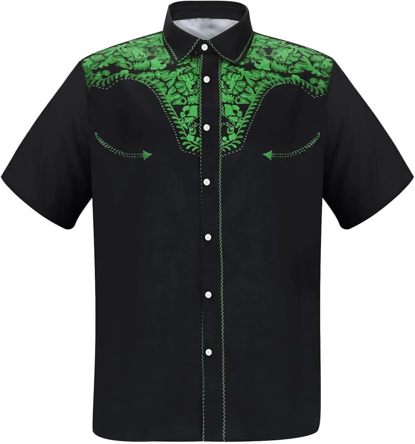 Men 2025 Fashion Western Cowboy Shirts Loose Comfy Short Sleeve Summer Vacation Tops Stylish Embroidered Rose