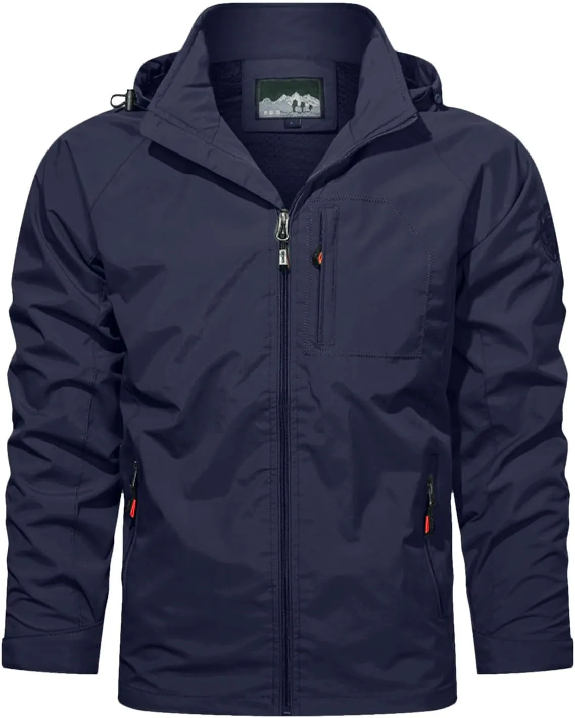 Men Zip Up Outdoor Jackets Waterproof Active Oversized Rain Coat Long Sleeve Windbreaker Hiking Quick Dry Hoodie with Pockets Plus Size Tops with Pockets,Navy,XXXXXL