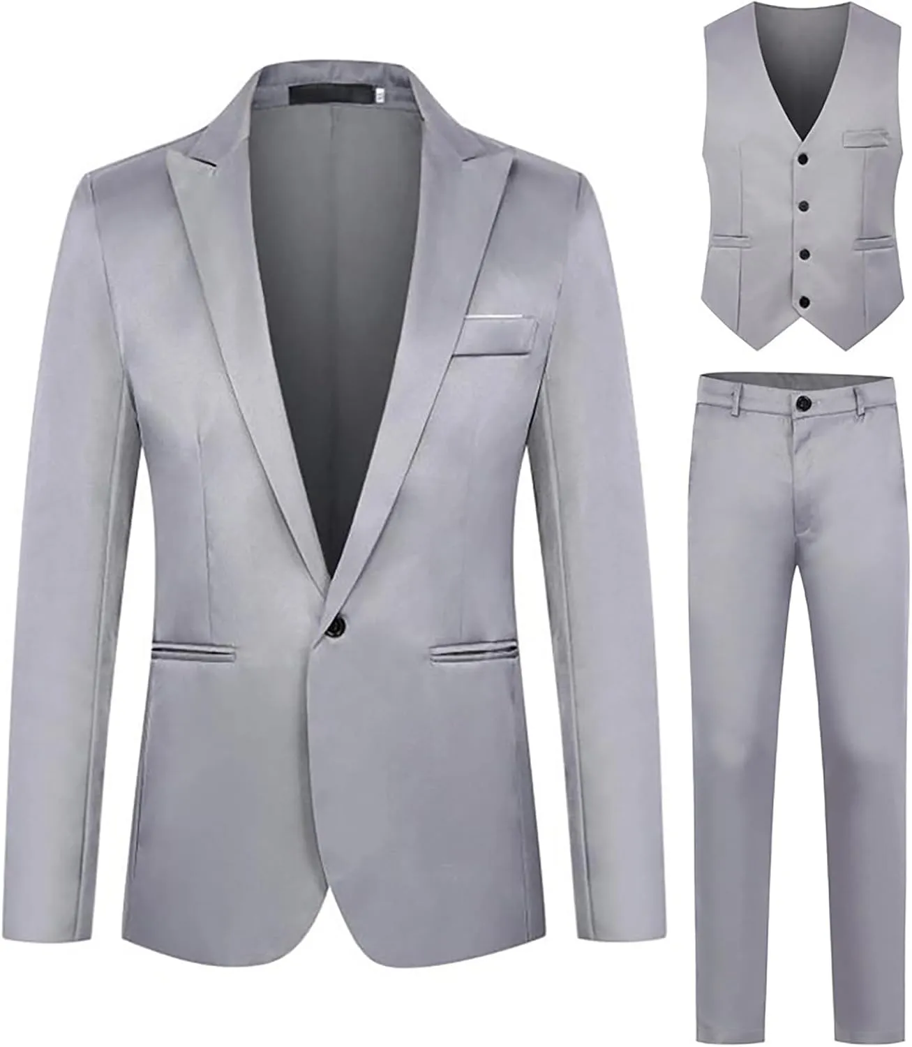 Men's 3 Piece Slim Fit Suit Set Two Button Blazer Jacket Vest Pants Tuxedo Set for Party, Wedding and Business Men Suits Slim Fit 2 Piece Suit Men