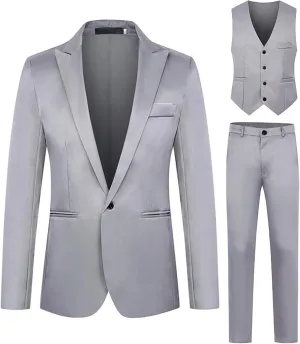 Men's 3 Piece Slim Fit Suit Set Two Button Blazer Jacket Vest Pants Tuxedo Set for Party, Wedding and Business Men Suits Slim Fit 2 Piece Suit Men