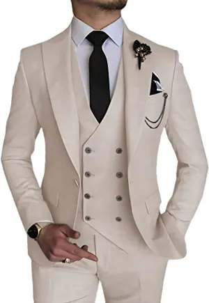 Men's 3 Piece Suit Slim Fit Suits One Button Blazer Vest Pants Formal Business Wedding Prom Suits
