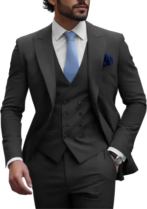 Mens 3 Piece Suits for Men Slim Fit Double Breasted Suit Men Wedding Prom Suits