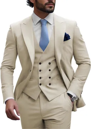 Mens 3 Piece Suits for Men Slim Fit Double Breasted Suit Men Wedding Prom Suits