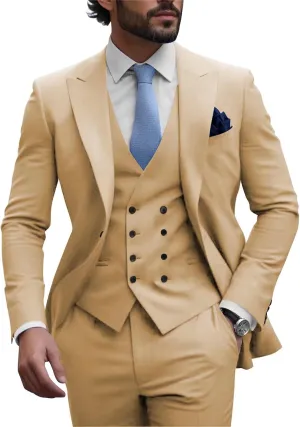 Mens 3 Piece Suits for Men Slim Fit Double Breasted Suit Men Wedding Prom Suits