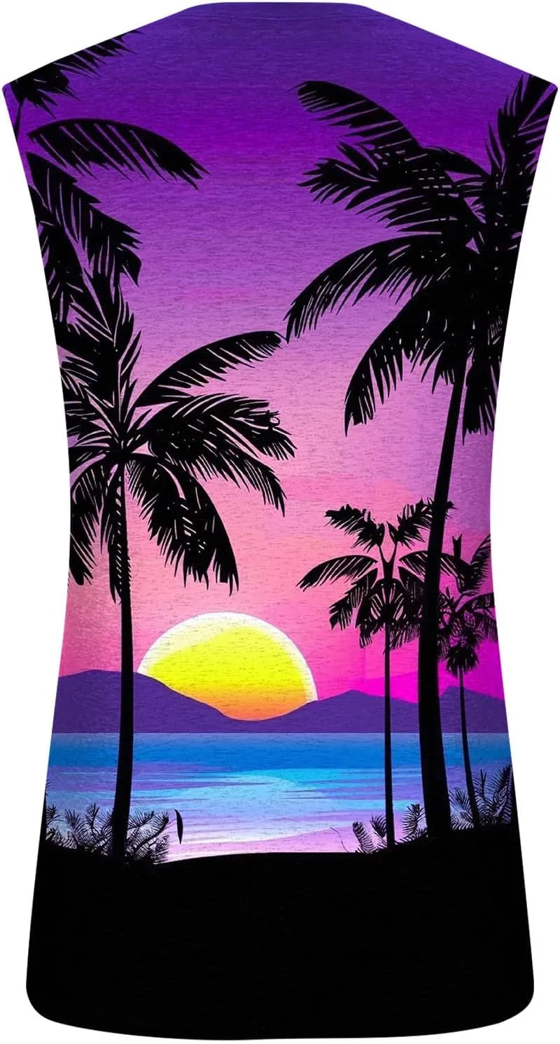 Mens 3D Tank Tops Summer Loose Fit Graphic Sleeveless T-Shirt Tropical Beach Vintage Shirts Casual Workout Muscle Tee