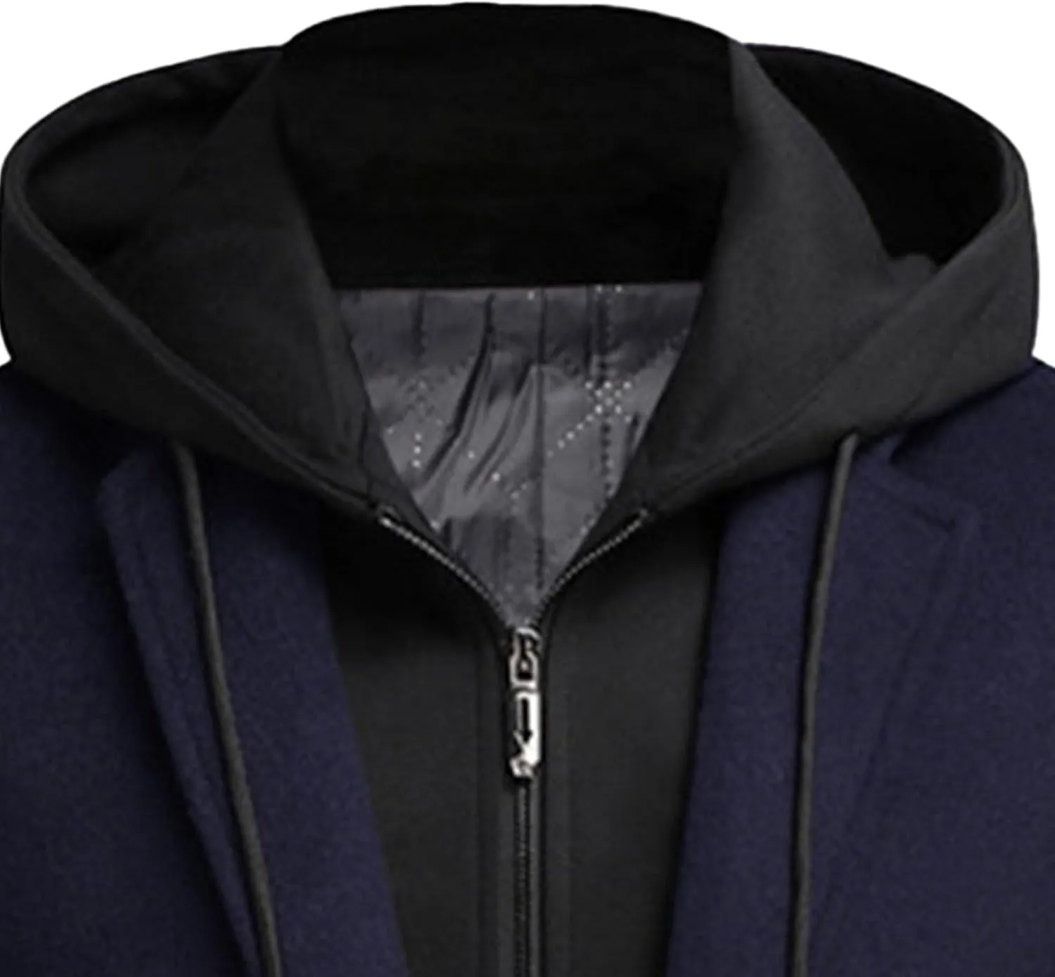 Men's Bussiness Overcoat with Removable Hood Winter Wool Blend Jacket Detachable Hooded Trench