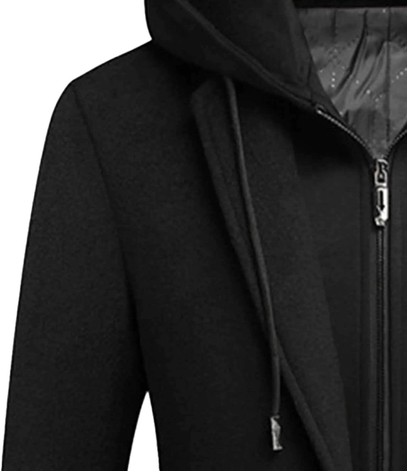 Men's Bussiness Overcoat with Removable Hood Winter Wool Blend Jacket Detachable Hooded Trench