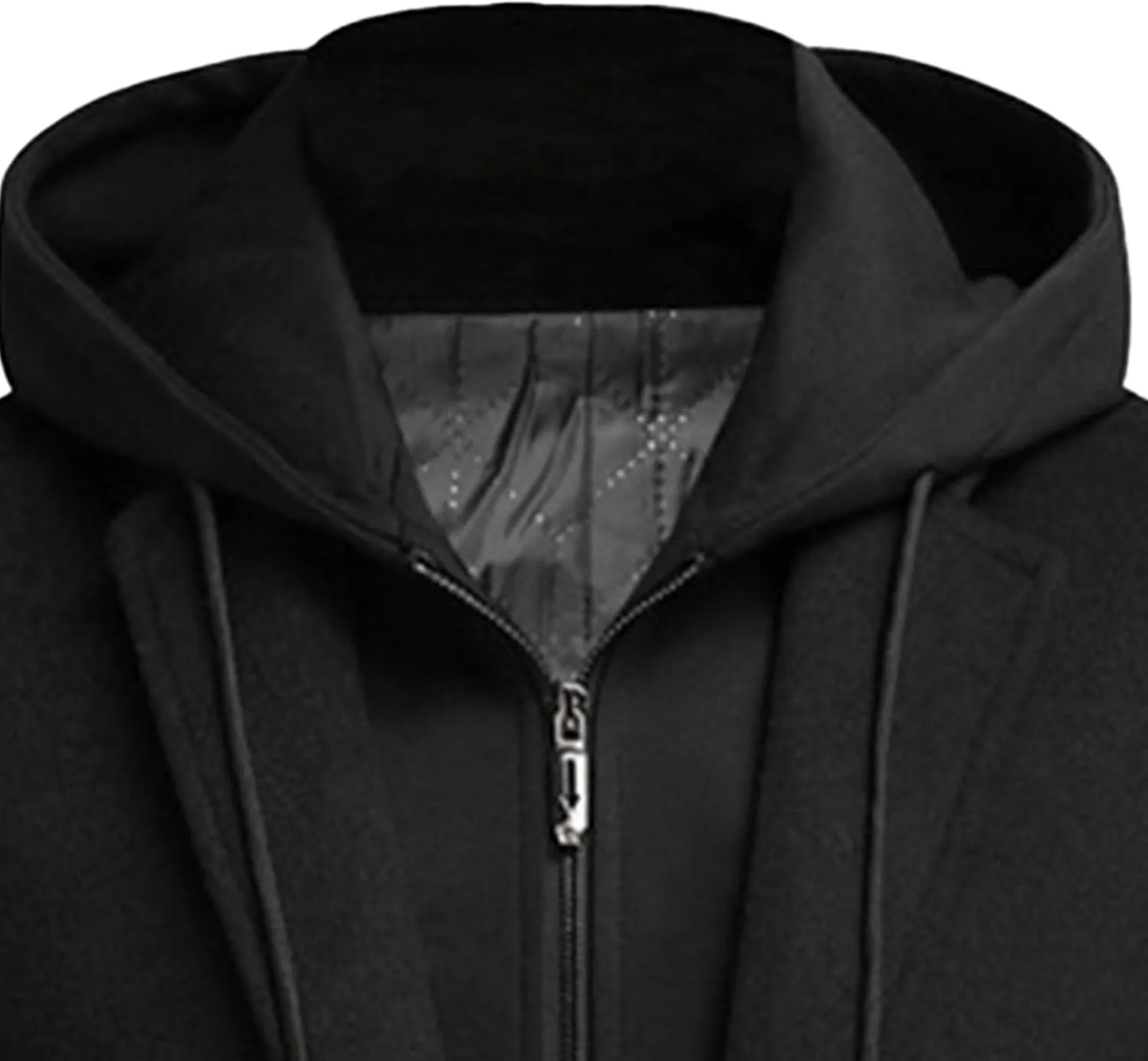 Men's Bussiness Overcoat with Removable Hood Winter Wool Blend Jacket Detachable Hooded Trench