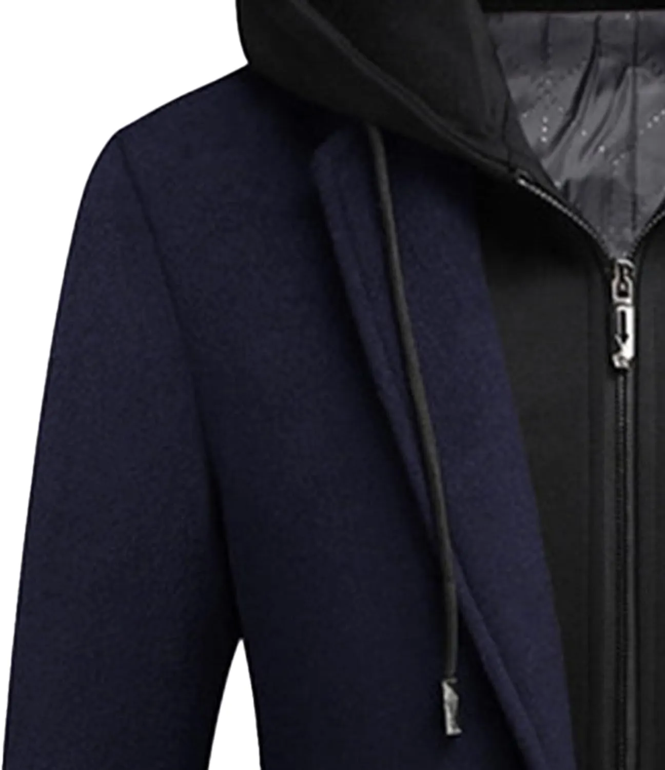 Men's Bussiness Overcoat with Removable Hood Winter Wool Blend Jacket Detachable Hooded Trench