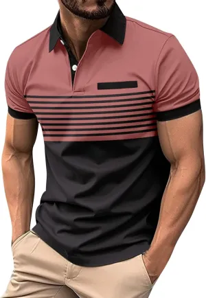 Men's Button Down Short Sleeve Shirts Fashion Color Block Tops Casual Collared Loose Fit T Shirt