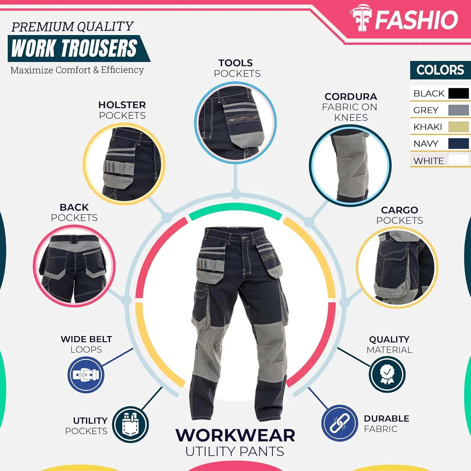 Mens Cargo Combat Pants Durable Work Pants with Tool Pockets Tactical Field Construction Work Safety Pants
