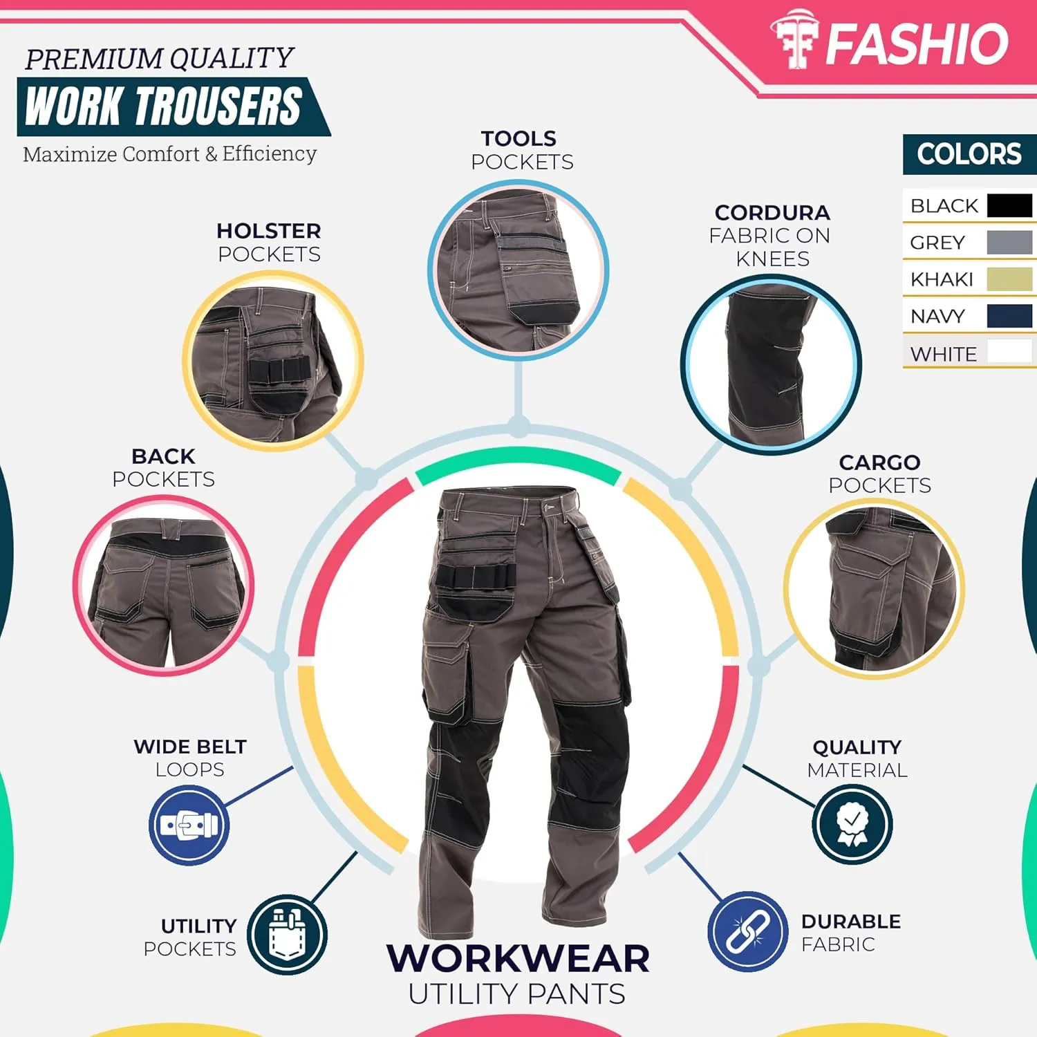 Mens Cargo Combat Pants Durable Work Pants with Tool Pockets Tactical Field Construction Work Safety Pants
