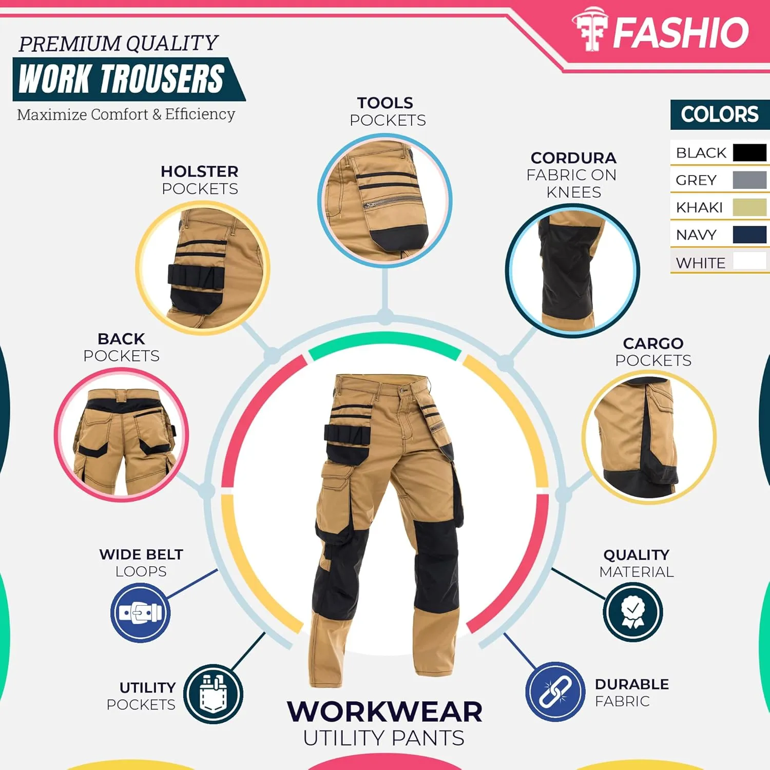 Mens Cargo Combat Pants Durable Work Pants with Tool Pockets Tactical Field Construction Work Safety Pants