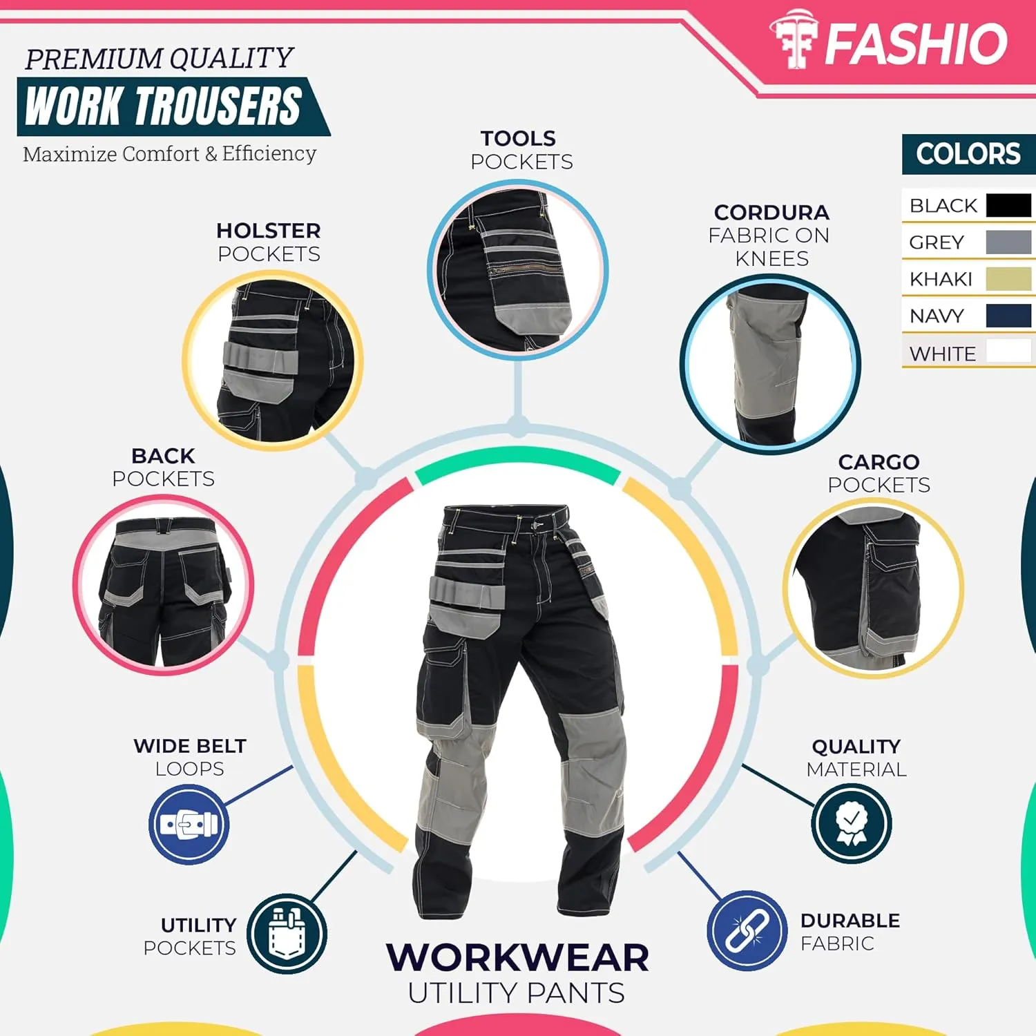 Mens Cargo Combat Pants Durable Work Pants with Tool Pockets Tactical Field Construction Work Safety Pants