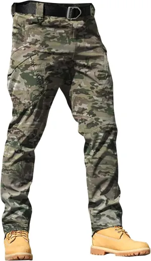 Mens Cargo Pants Relaxed Work Stretch Hiking Tactical Pants Military Fan Elastic Waistband Work Casual Overalls