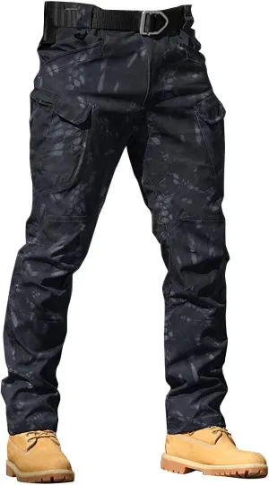 Mens Cargo Pants Relaxed Work Stretch Hiking Tactical Pants Military Fan Elastic Waistband Work Casual Overalls