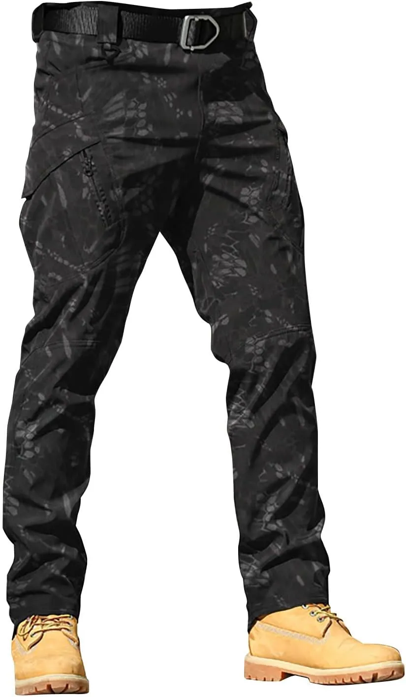 Mens Cargo Pants Relaxed Work Stretch Hiking Tactical Pants Military Fan Elastic Waistband Work Casual Overalls