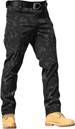 Mens Cargo Pants Relaxed Work Stretch Hiking Tactical Pants Military Fan Elastic Waistband Work Casual Overalls