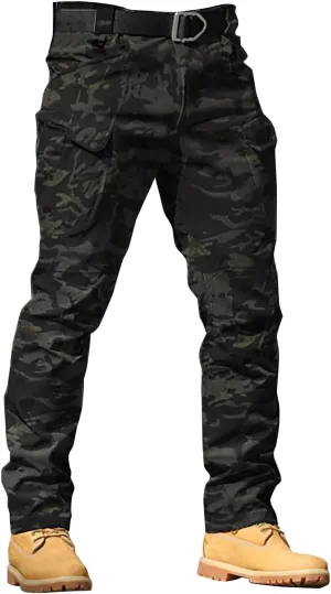 Mens Cargo Pants Relaxed Work Stretch Hiking Tactical Pants Military Fan Elastic Waistband Work Casual Overalls