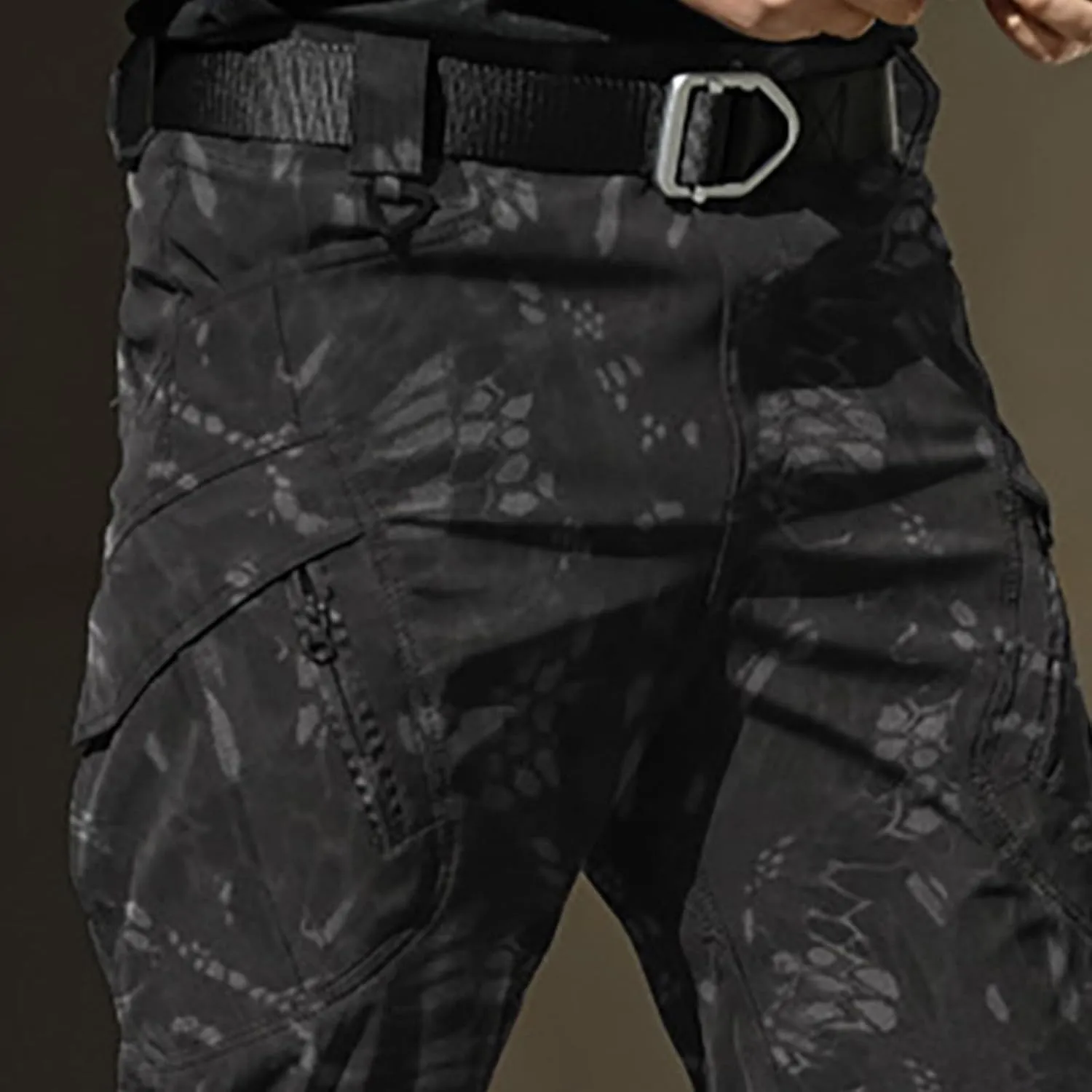 Mens Cargo Pants Relaxed Work Stretch Hiking Tactical Pants Military Fan Elastic Waistband Work Casual Overalls