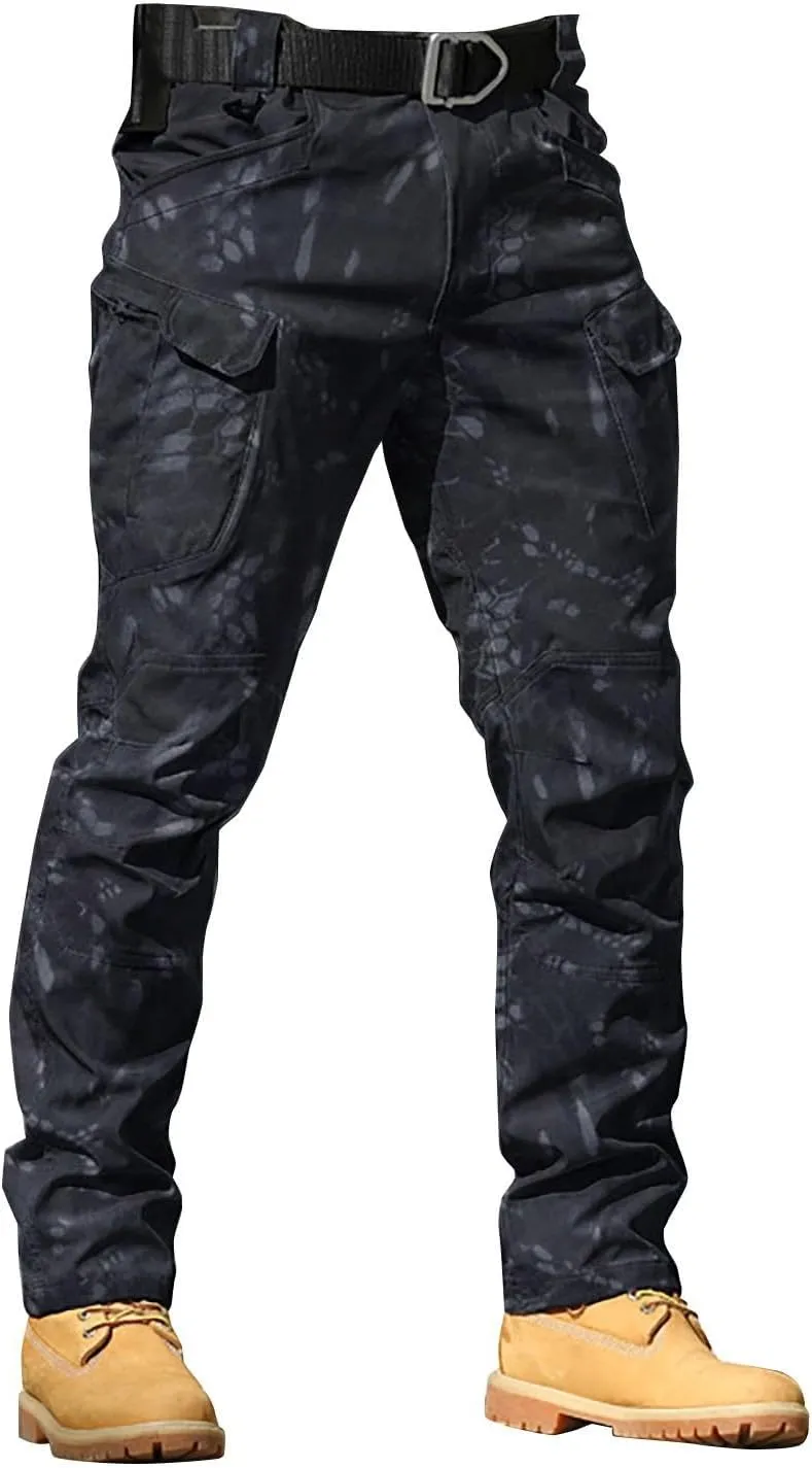 Mens Cargo Pants Relaxed Work Stretch Hiking Tactical Pants Military Fan Elastic Waistband Work Casual Overalls