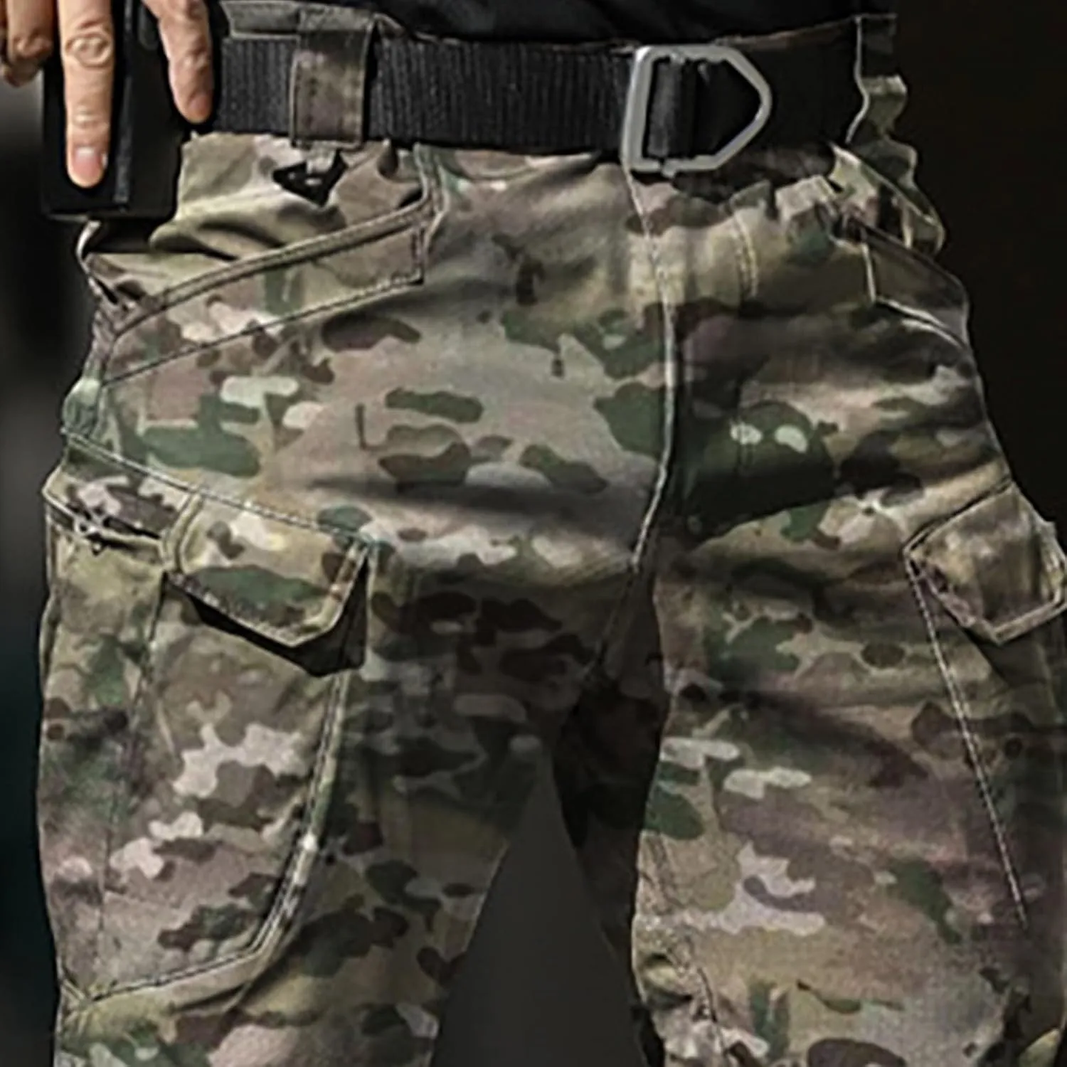 Mens Cargo Pants Relaxed Work Stretch Hiking Tactical Pants Military Fan Elastic Waistband Work Casual Overalls