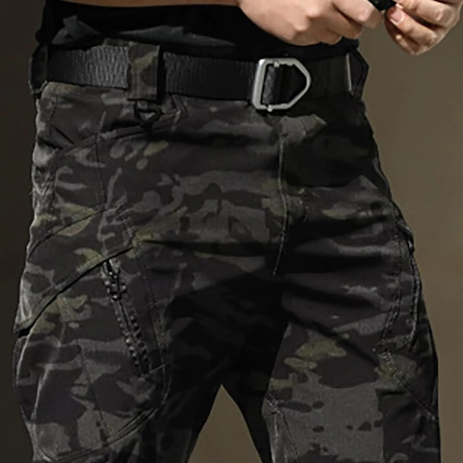 Mens Cargo Pants Relaxed Work Stretch Hiking Tactical Pants Military Fan Elastic Waistband Work Casual Overalls
