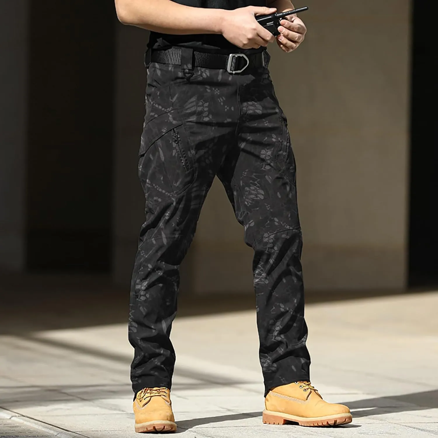 Mens Cargo Pants Relaxed Work Stretch Hiking Tactical Pants Military Fan Elastic Waistband Work Casual Overalls