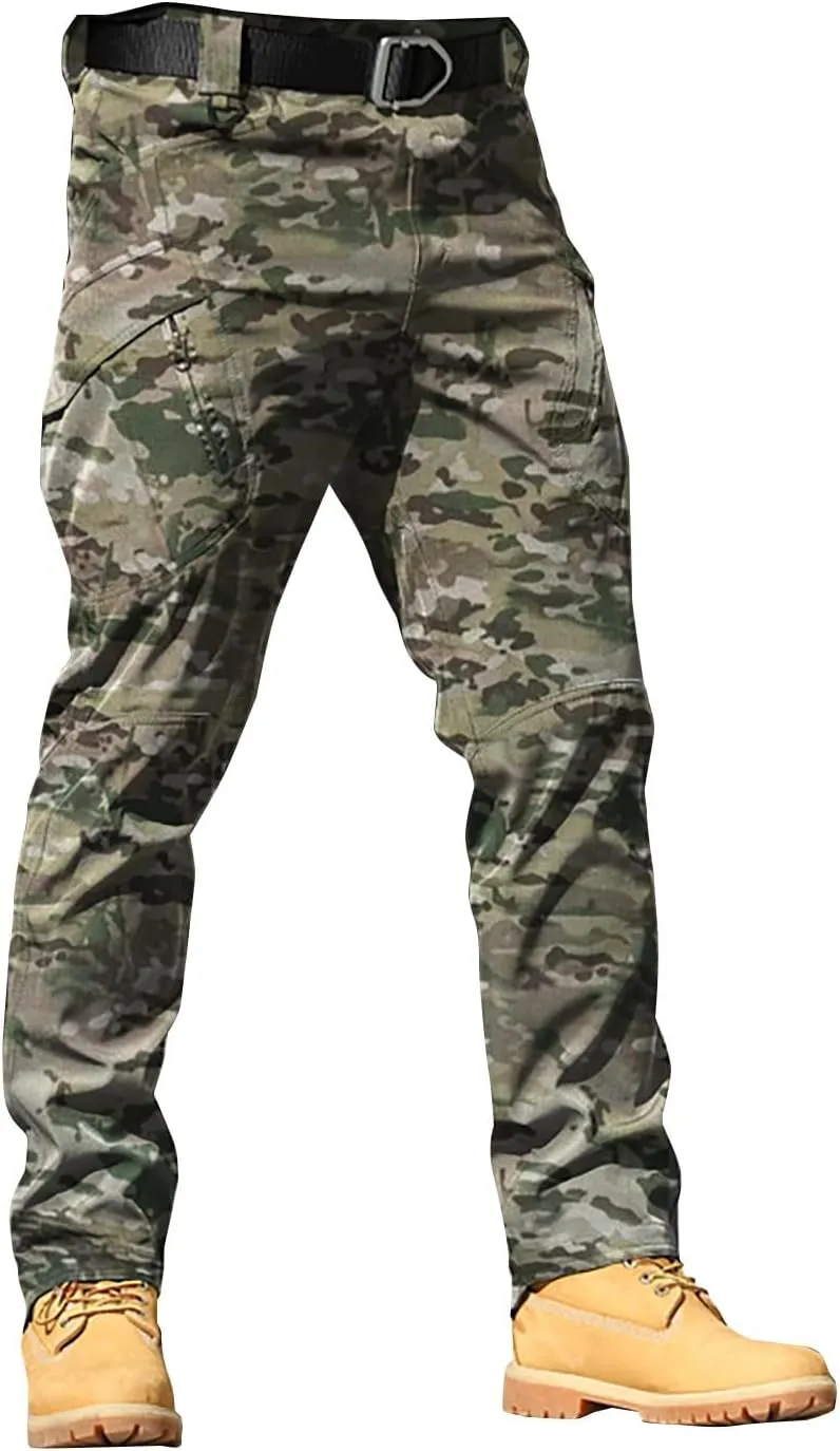 Mens Cargo Pants Relaxed Work Stretch Hiking Tactical Pants Military Fan Elastic Waistband Work Casual Overalls