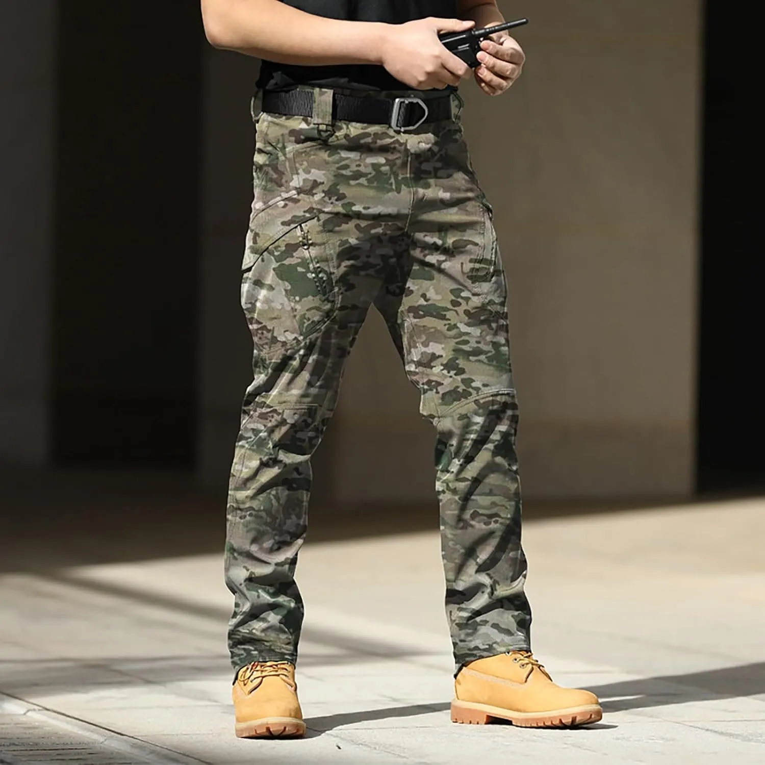 Mens Cargo Pants Relaxed Work Stretch Hiking Tactical Pants Military Fan Elastic Waistband Work Casual Overalls