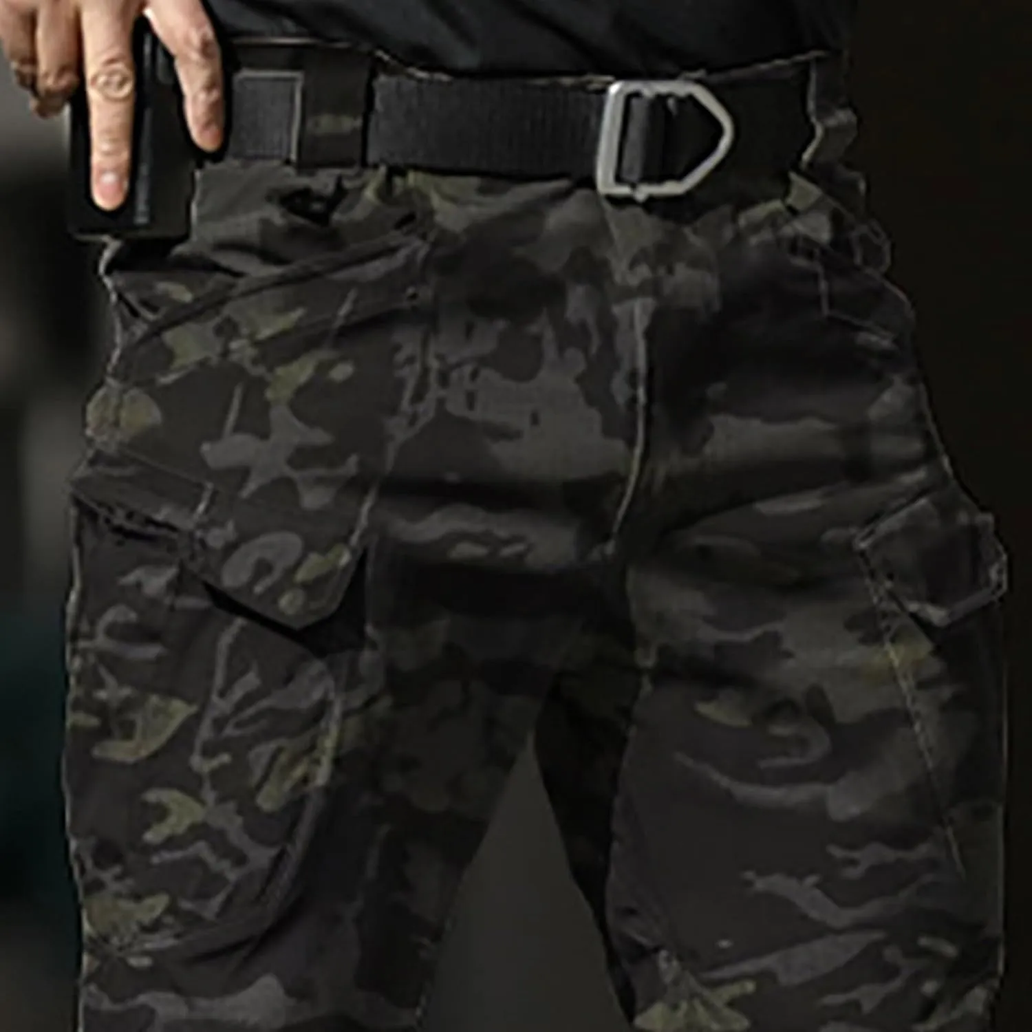 Mens Cargo Pants Relaxed Work Stretch Hiking Tactical Pants Military Fan Elastic Waistband Work Casual Overalls