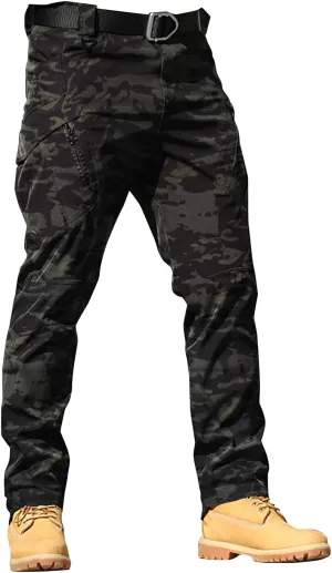 Mens Cargo Pants Relaxed Work Stretch Hiking Tactical Pants Military Fan Elastic Waistband Work Casual Overalls