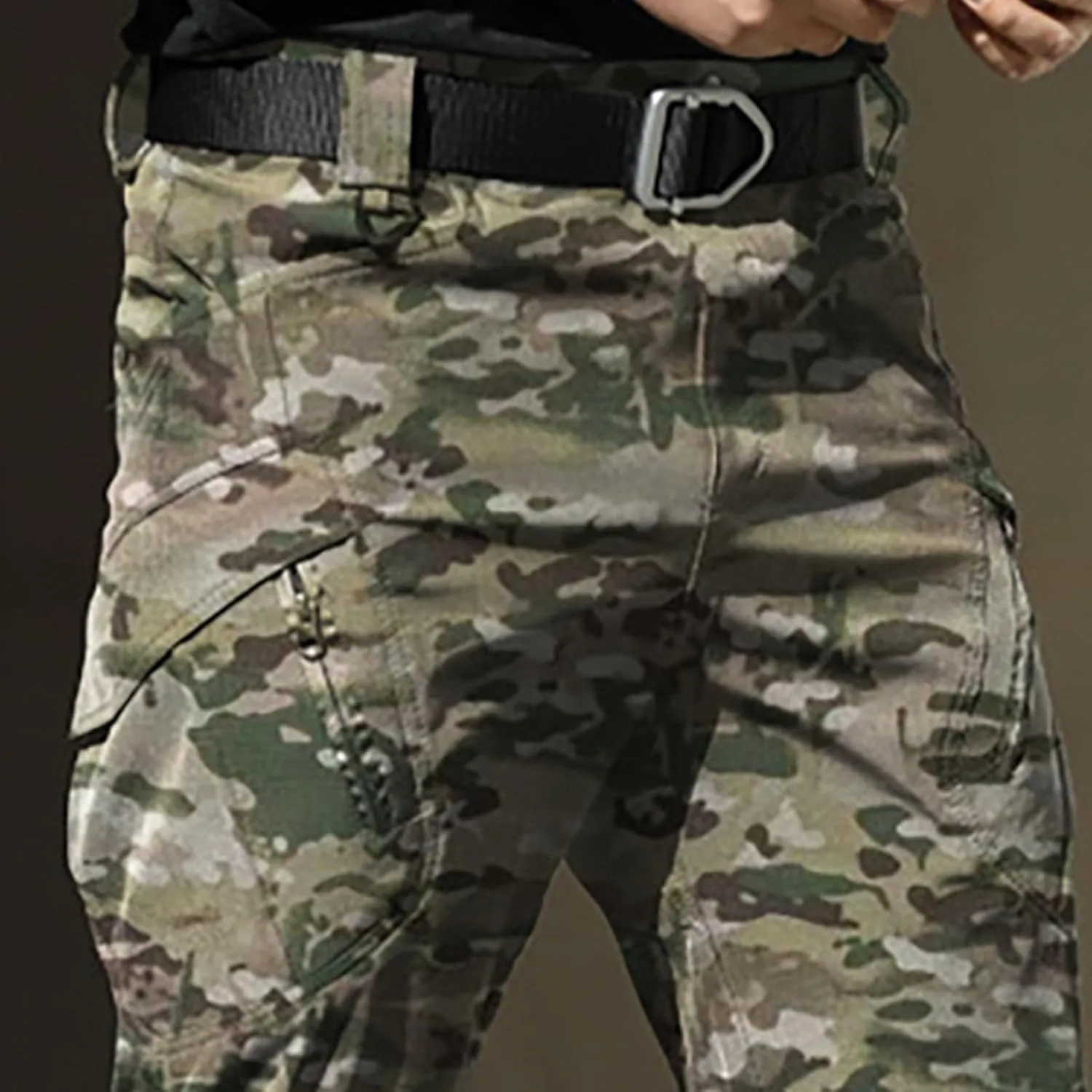 Mens Cargo Pants Relaxed Work Stretch Hiking Tactical Pants Military Fan Elastic Waistband Work Casual Overalls